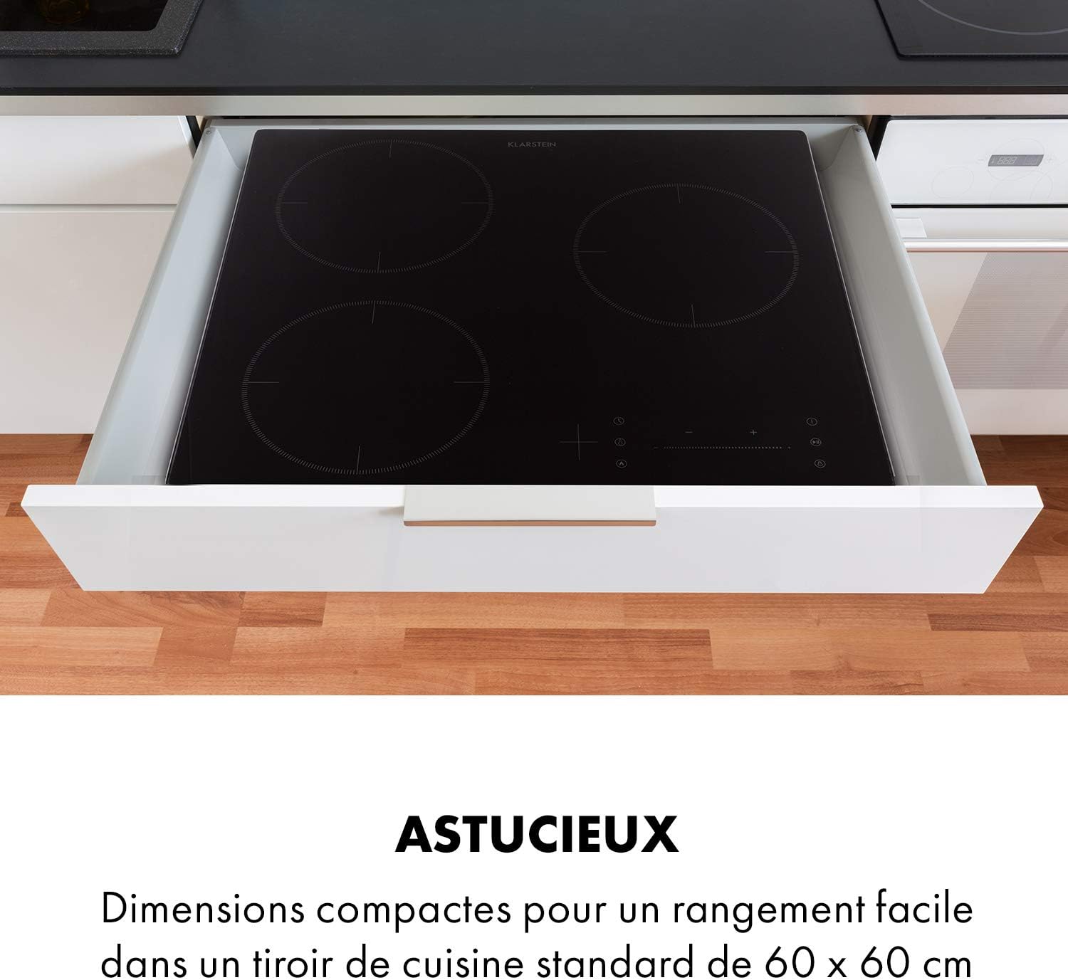 KLARSTEIN TrinityCook - table de cuisson à induction, pose libre, 3400W, 3 zones de cuisson, minuterie, 9 niveaux, 60 à 240° C, protection anti surchauffe, verrouillage parental - noir – Image 7