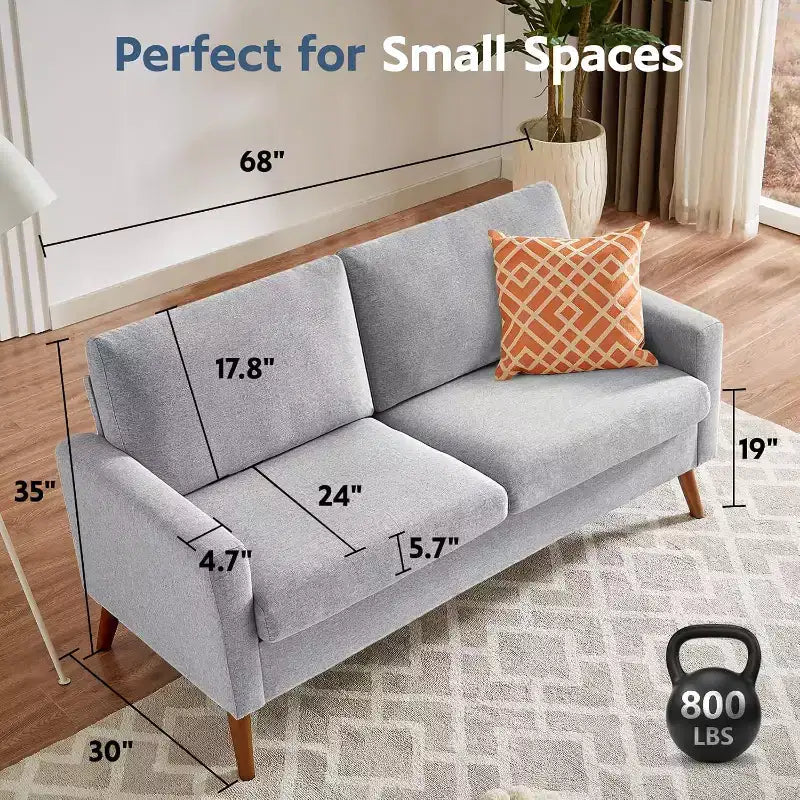 68 Loveseat Sofa Comfy Couch,Modern Loveseat Couches for Living Room/Bedroom,Comfy Sofa with Spring Cushion,Solid Wood,Tool-Free Assembly – Image 27