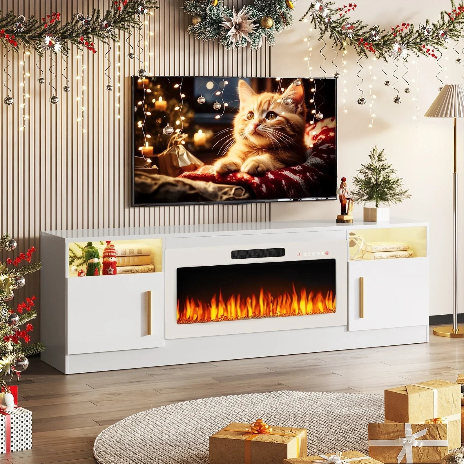 Bossin 70 Fireplace TV Stand with 36 Electric Fireplace, TV Stand for TVs Up to 80, 16 Colors LED Lights/Entertainment Center – Image 70