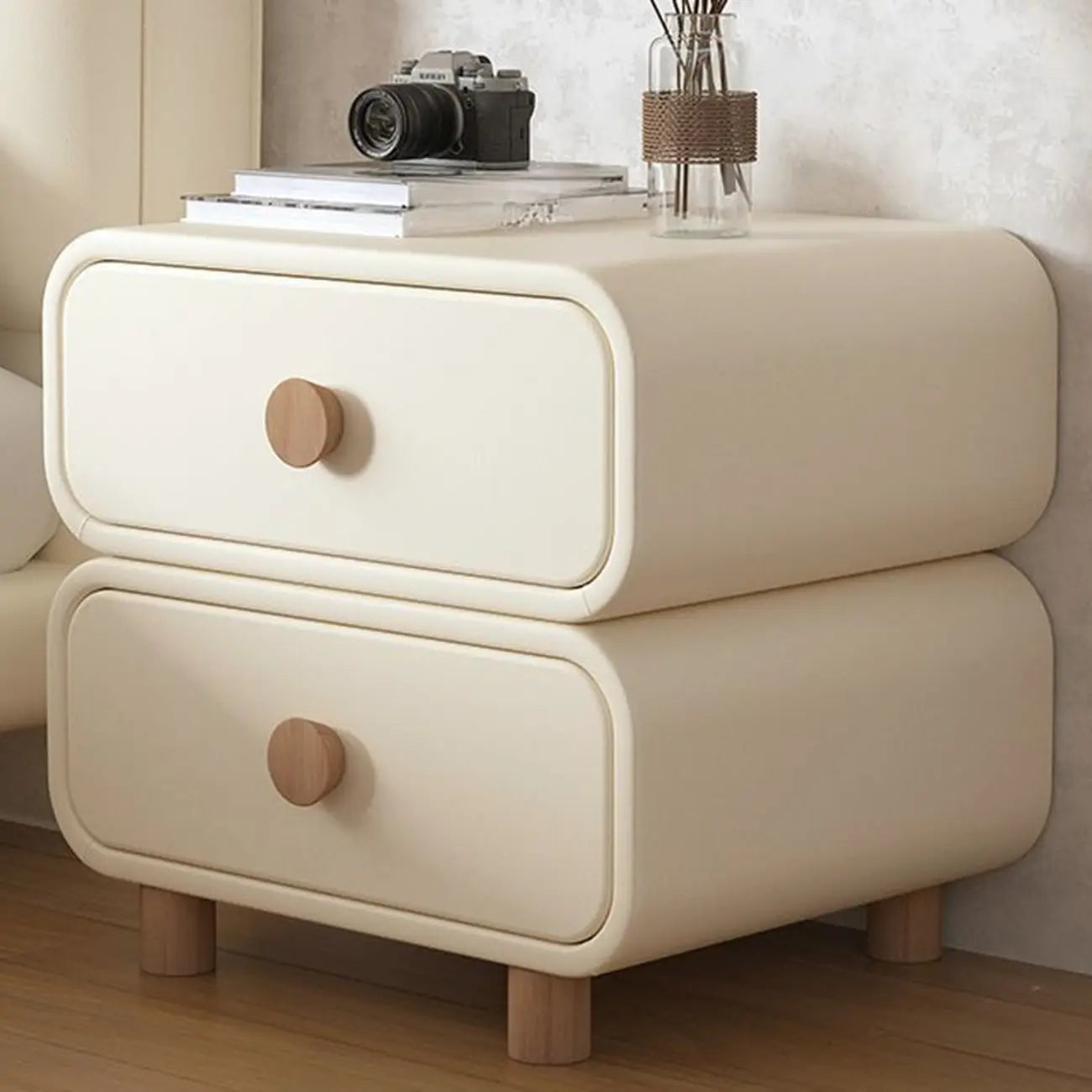 Pleather Scandinavian Nightstand With Faux Leather Finish – Image 24