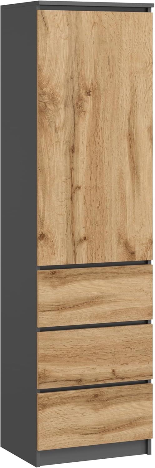 KUBUTKU Armoire Multi-usages avec 3 tiroirs 3 Compartiments et Portes - Armoire Universelle pour Bureau et Maison 180,5x50x40 cm Graphite/Chêne Wotan – Image 5