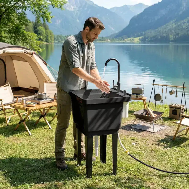 Portable Utility Sink Laundry Tub, Freestanding Laundry Sink with Faucet Soap Dispenser Hoses – Image 6