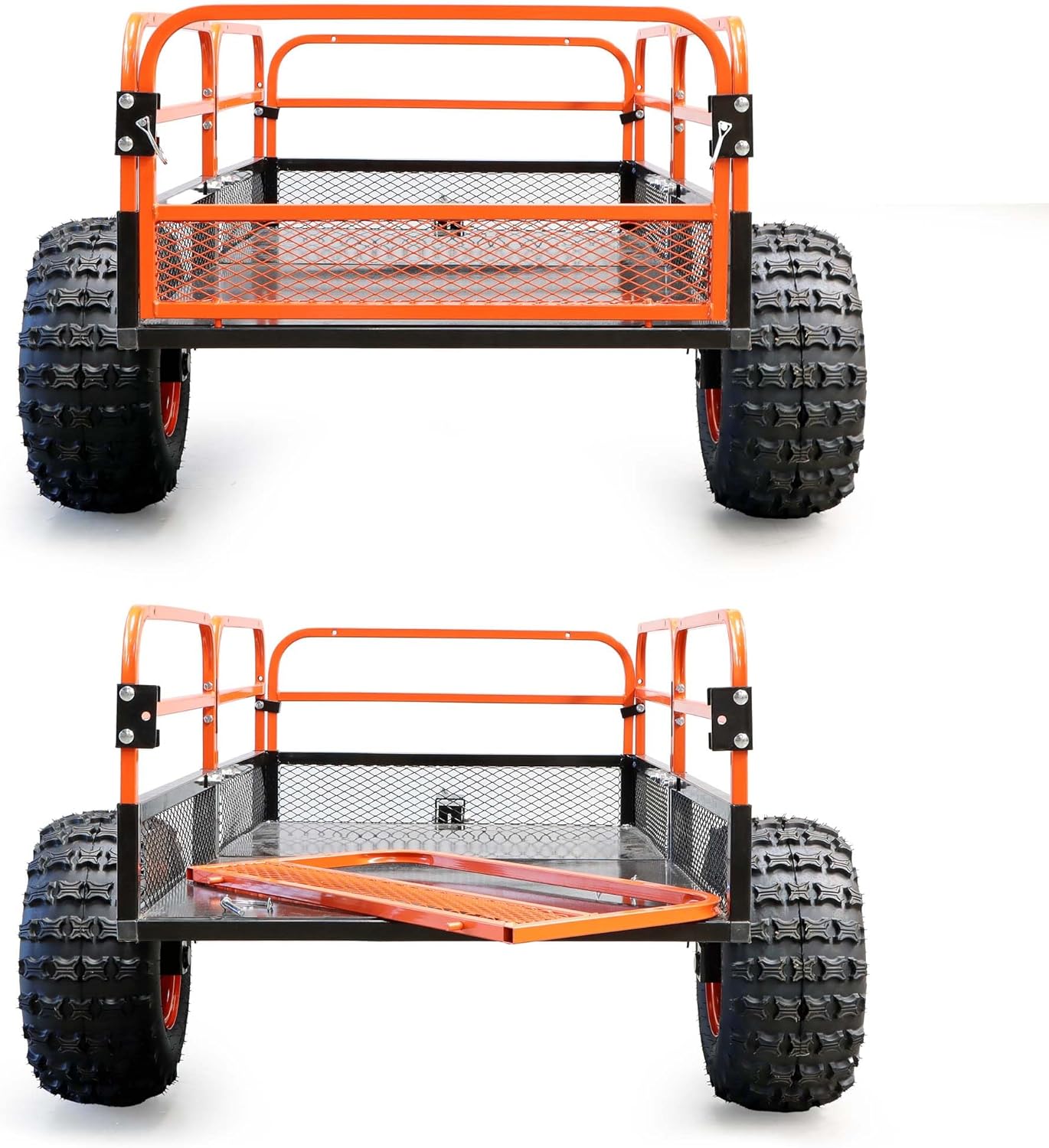Wiltec Remorque basculante - 2159 x 1219 x 762 mm - capacité 680 kg - avec Grille et Parois amovibles - pour Tondeuse autoportée ATV Jardinage Transport – Image 3