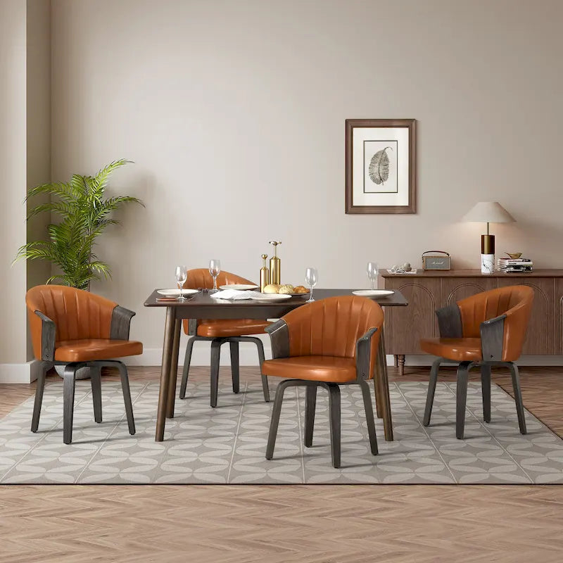 Bentwood and PU Swivel Dining Chairs (Set of 2) – Image 6