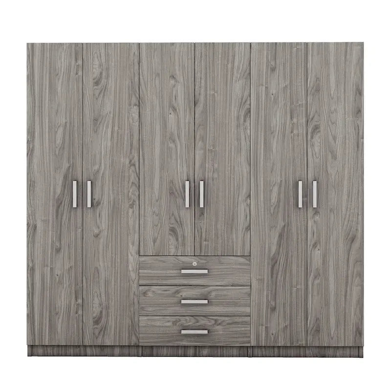 6-Doors Wooden Wardrobe Storage with 3 Big Drawers for Bedroom – Image 19