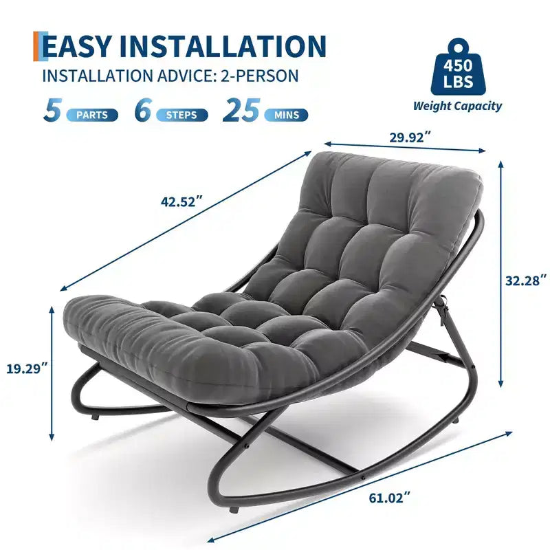 Oversized Rocking Chair, Heavy Duty Metal Frame, 400 LBS Capacity, Comfortable Lounge Rocker, for Porch, Garden, Living Room – Image 14