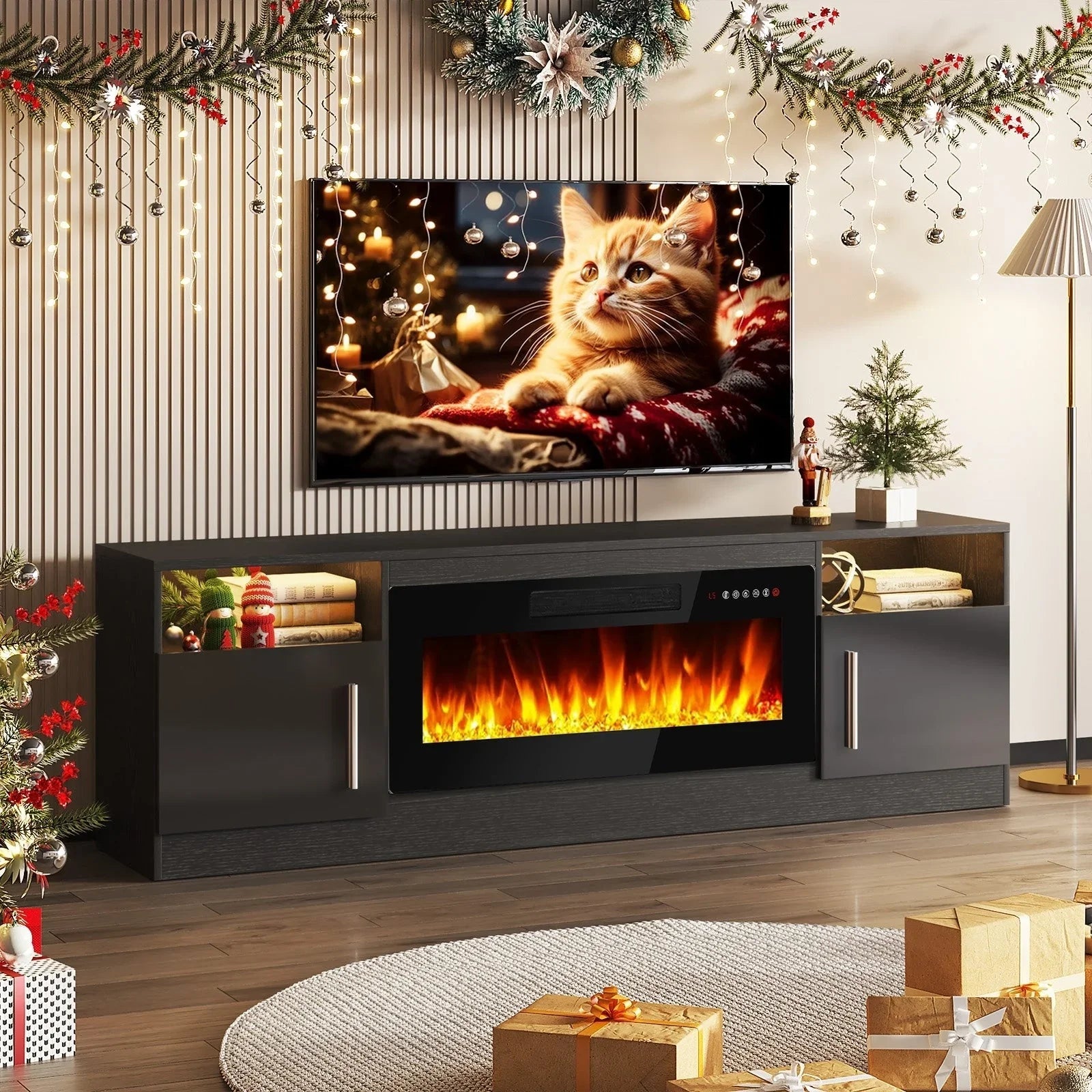 Bossin 70 Fireplace TV Stand with 36 Electric Fireplace, TV Stand for TVs Up to 80, 16 Colors LED Lights/Entertainment Center – Image 40