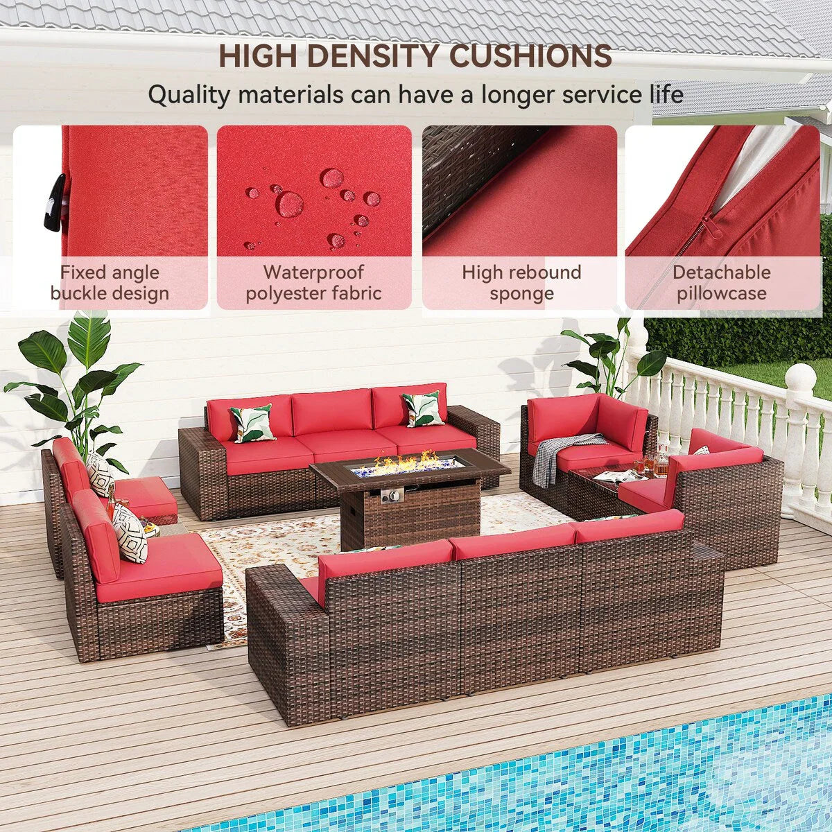 13 Pieces Patio Furniture Set with 44Fire Pit Table – Image 9