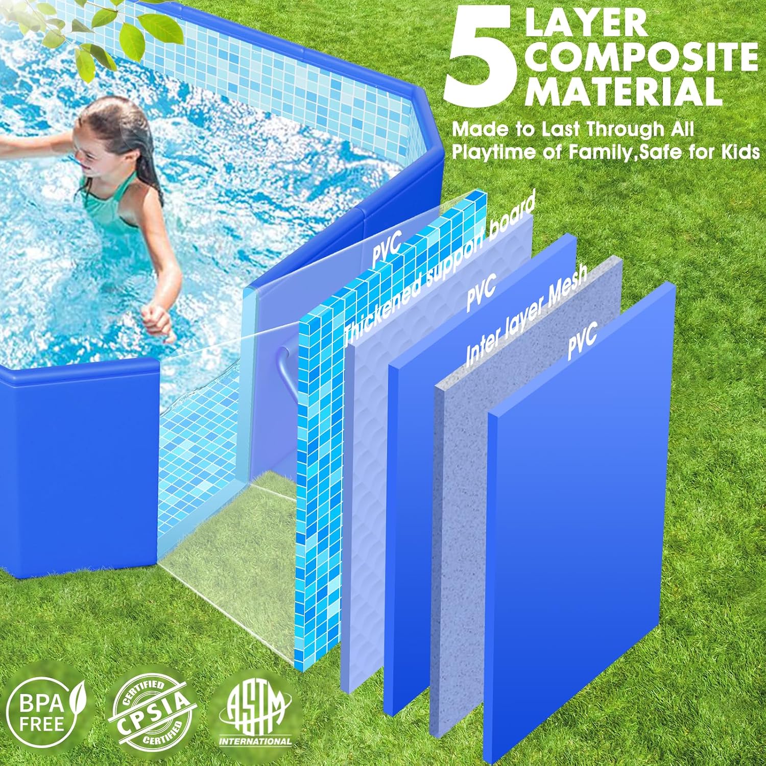 KingSom Piscine Tubulaire rectangulaire,Piscine hors Sol rectangulaire,Surdimensionné et Épaissi,Piscine Metal Frame Piscine Tubulaire,Facile à Ranger,Piscine Pliable,Piscine Adulte, 300 x 185 x 51 cm – Image 4