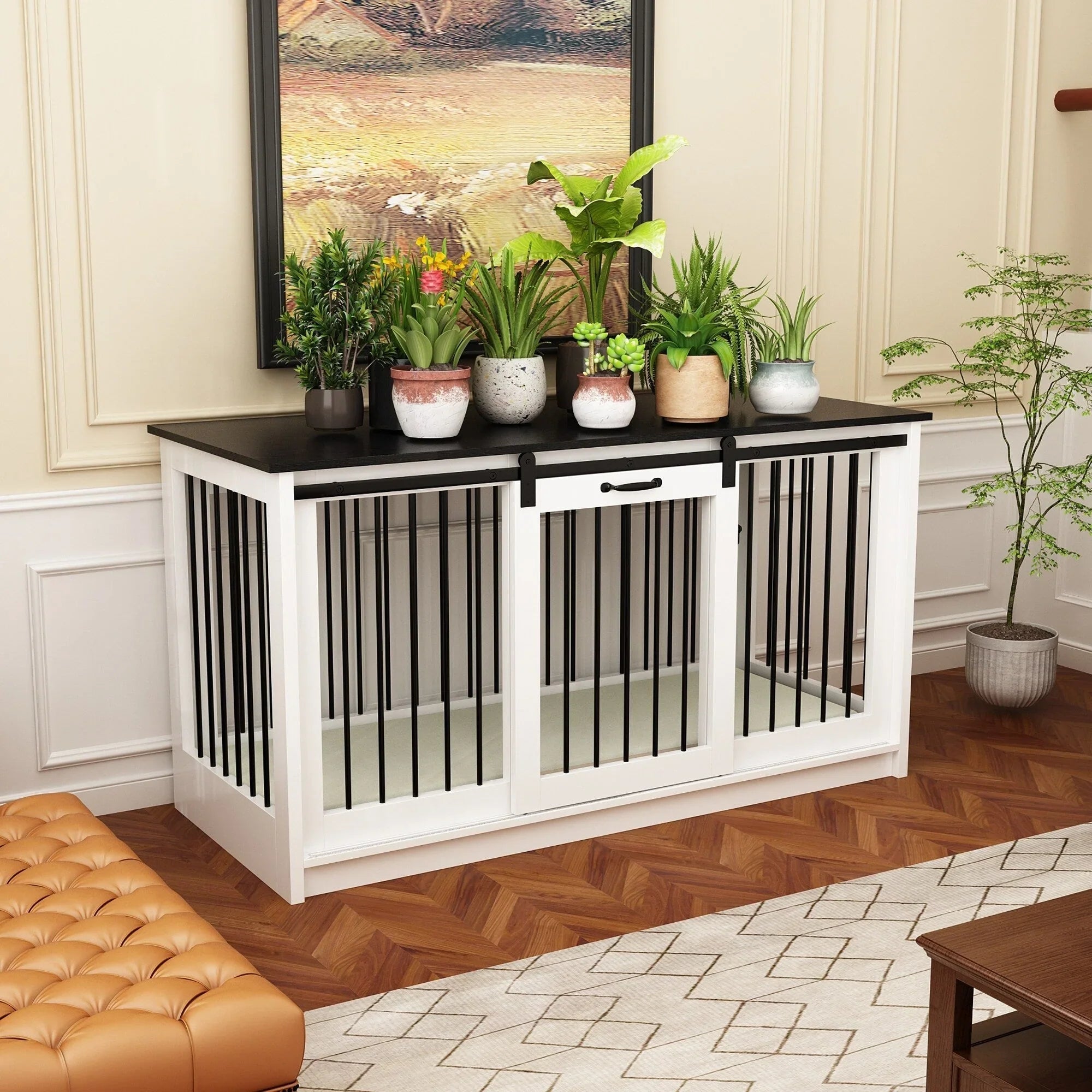Pet Residence with Iron Tube Reinforcement Stylish & Sturdy Dog Crate – Image 28