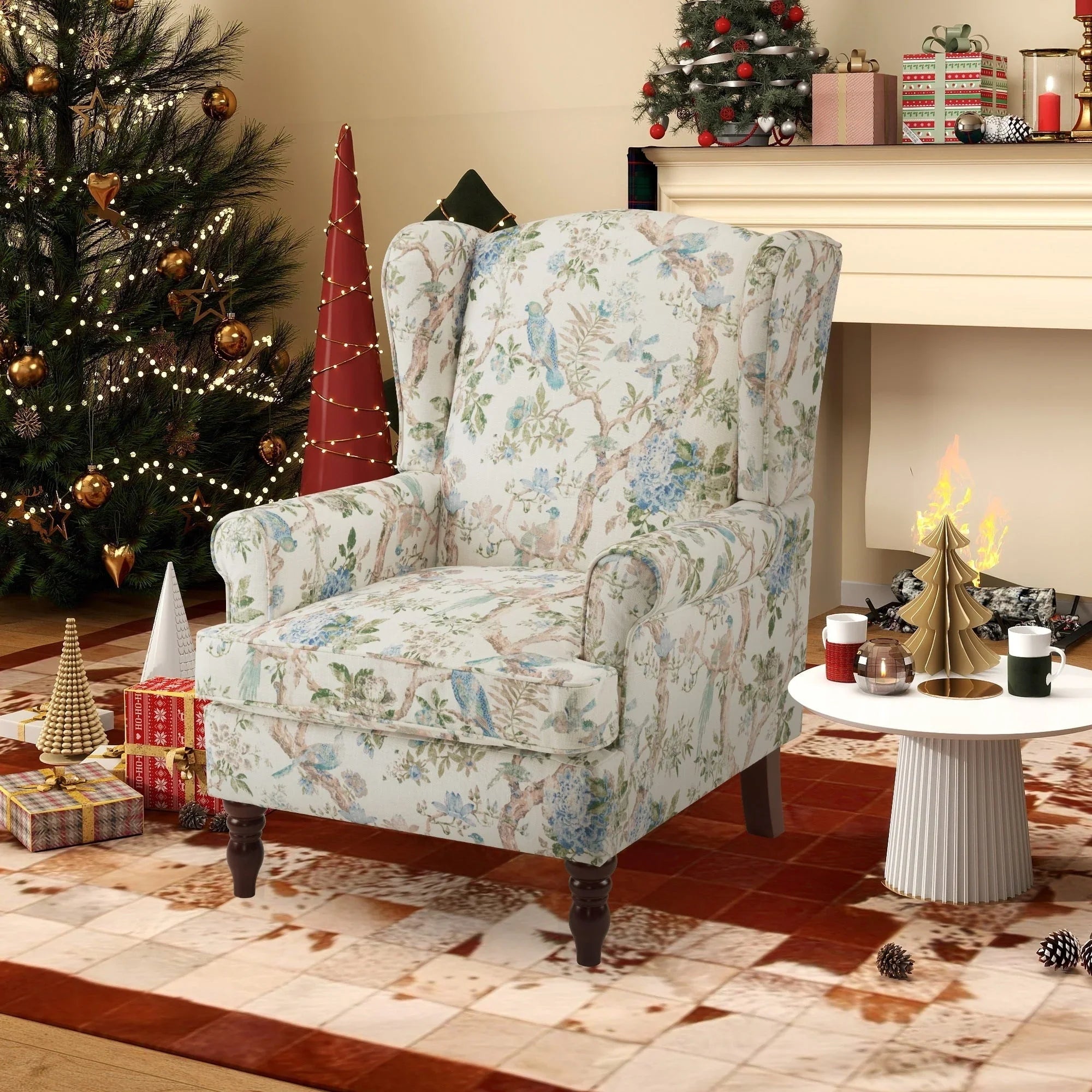 Erommy Modern Accent Chair, High Back Armchair, Upholstered Fabric Button Single Sofa with Wooden Legs for Living Room – Image 152