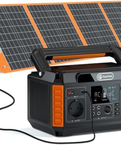 FlashFish 520Wh Generateur Electrique avec Panneau Solaire 100W,Station Electrique Portable avec 2x CA 560W(crête 1100W),5x Sorties CC et 4x USB,Batterie de Secours pour Camping,Extérieur,Domestique