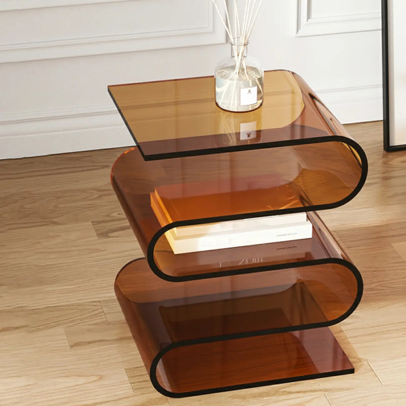 Contemporary Acrylic S-Shaped Side Table with Storage – Image 11