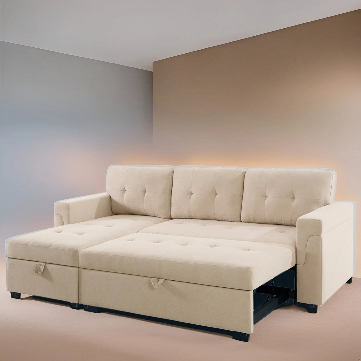 Convertible Reversible Sectional Sofa with Pull-Out Sleeper Bed, Hidden Storage Chaise, and Durable Legs – Image 148