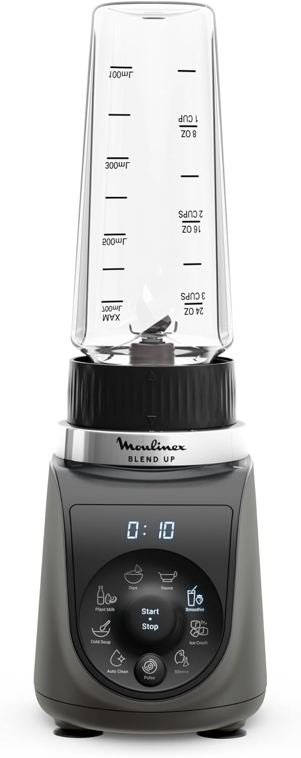 Moulinex Blend Up, Mini blender puissant, 1 000 W, 8 programmes automatiques, Glace pilée LM19H4F0, Gris Etain – Image 2