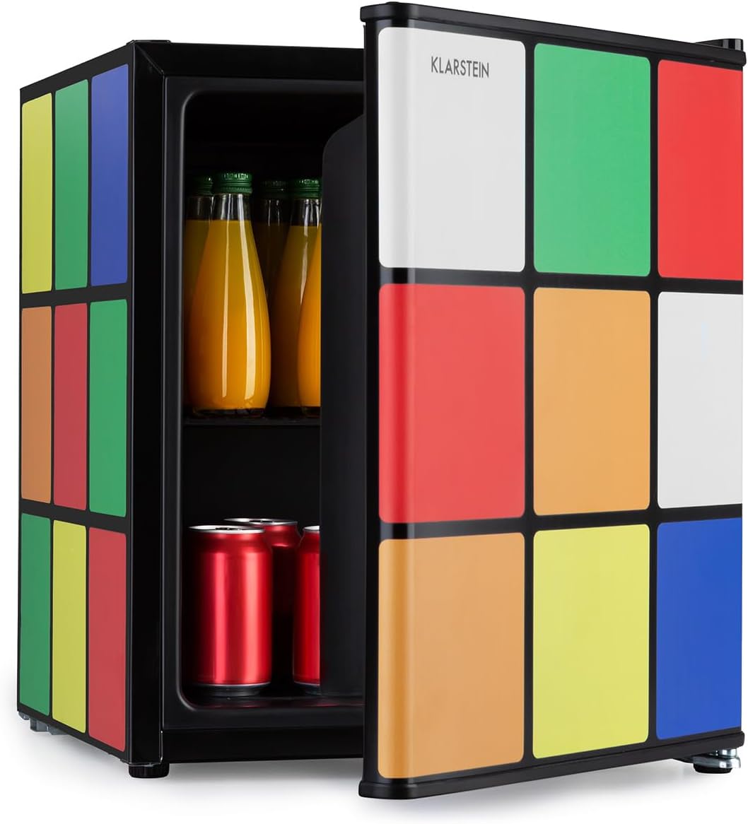 Klarstein Solve - Mini-réfrigérateur, minibar, système de refroidissement thermoélectrique, capacité de 48 litres, bouton de réglage mécanique, refroidissement : 0 à 10 °C, noir/coloré