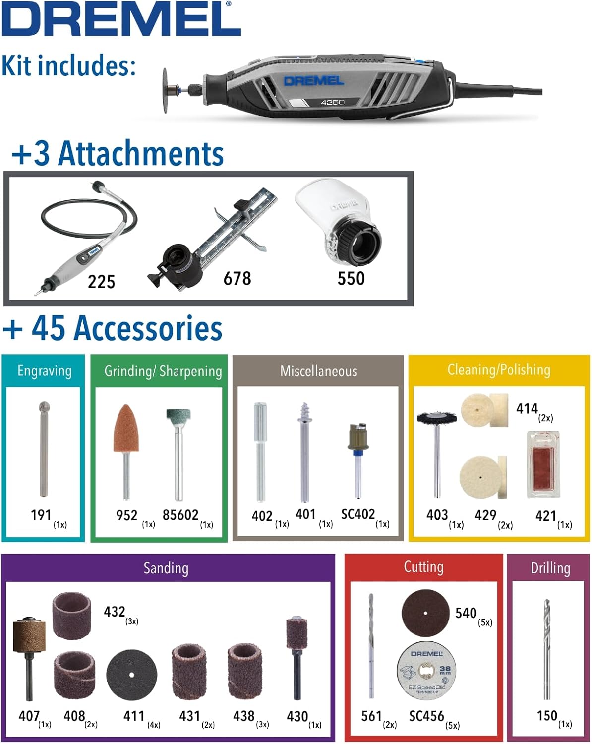 Dremel 4250 Outil Rotatif Multifonction 175W avec 3 Adaptations 35 Accessoires Vitesse Variable & 220 Sans fil Support Perceuse à Colonne Workstation pour Outil Rotatif Multifonction – Image 4