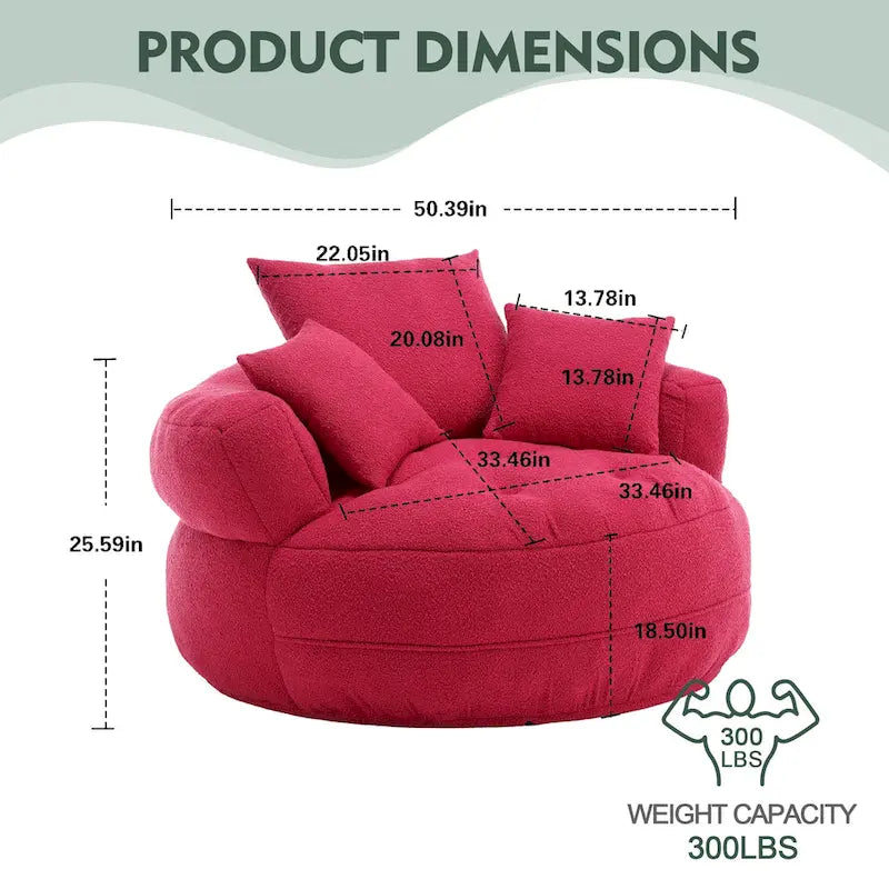 Round Lazy Sofa Chair – White/Blue/Grey/Yellow/Orange/Rose Red/Navy/Green, Single & Couple Seat – Image 2