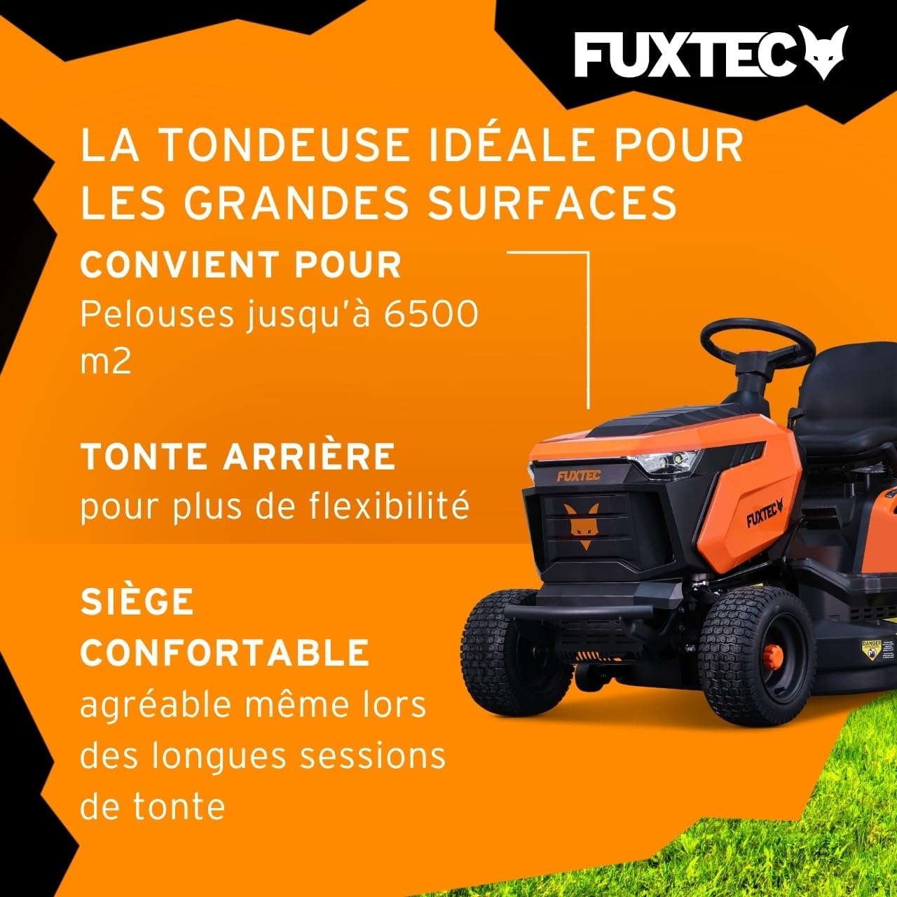 FUXTEC FX-RMT92A – Tondeuse autoportée hydrostatique – Tracteur de pelouse Essence 9,2 KW – Largeur de Coupe 92,5 cm – Bac 280 L – 6 hauteurs de Tonte – LED Automatique – Fonction Mulching intégrée – Image 5