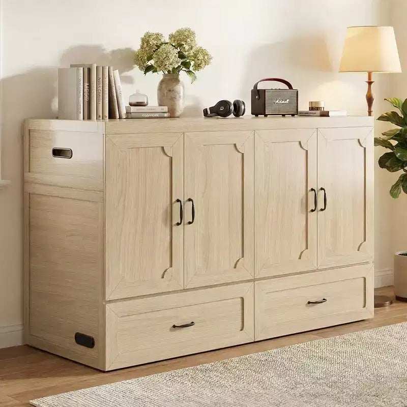 Mjkone Queen Size Convertible Murphy Cabinet Bed with Mattress, USB Charging, Storage Drawers – Image 6