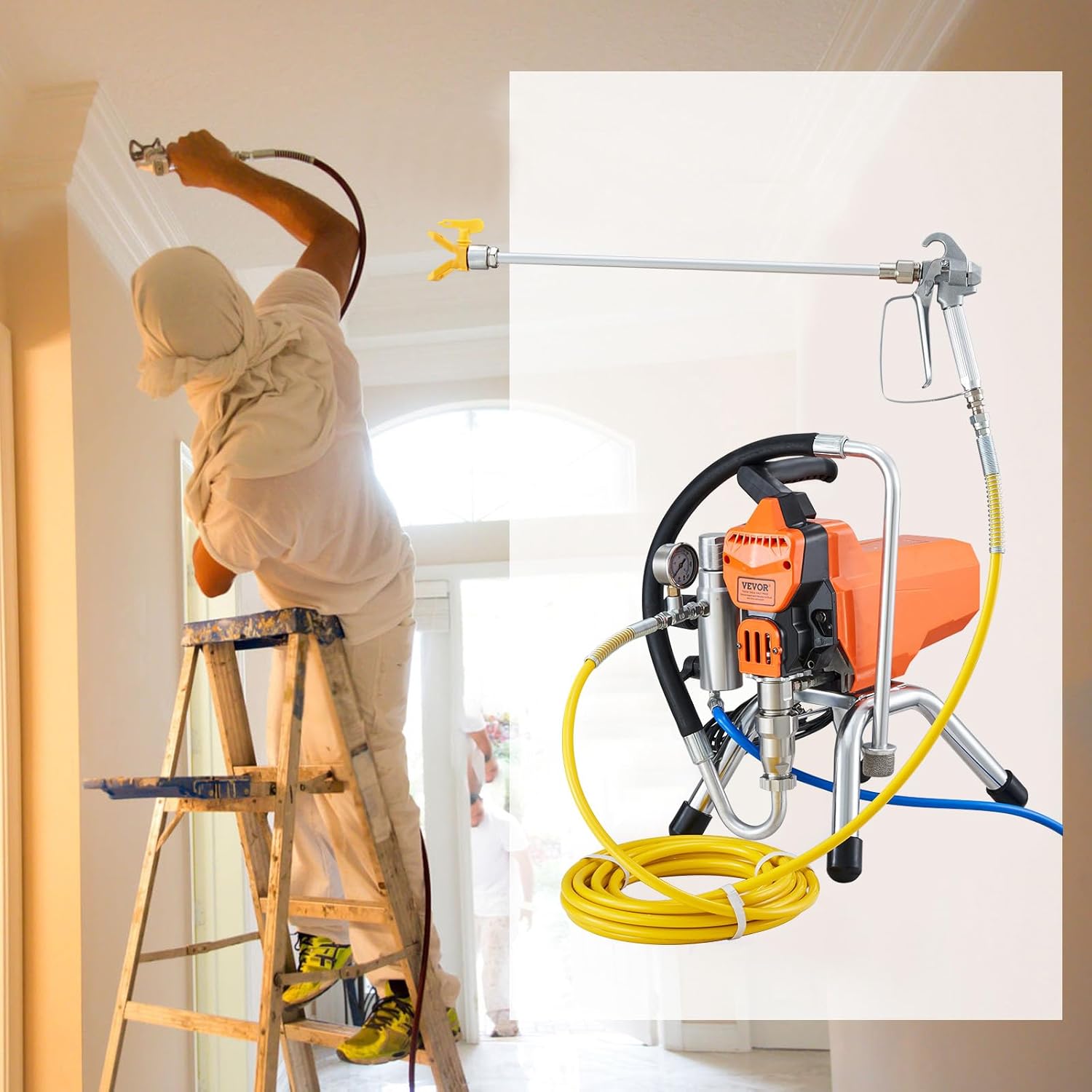 VEVOR Pulvérisateur sans Air avec Tuyau Haute Pression, Pistolet de Peinture Murale 2200 W, 3000 PSI, 2 L/Min, Moteur sans Balais Inclus, pour Peinture Intérieure Extérieure Fournitures Clôtures – Image 8