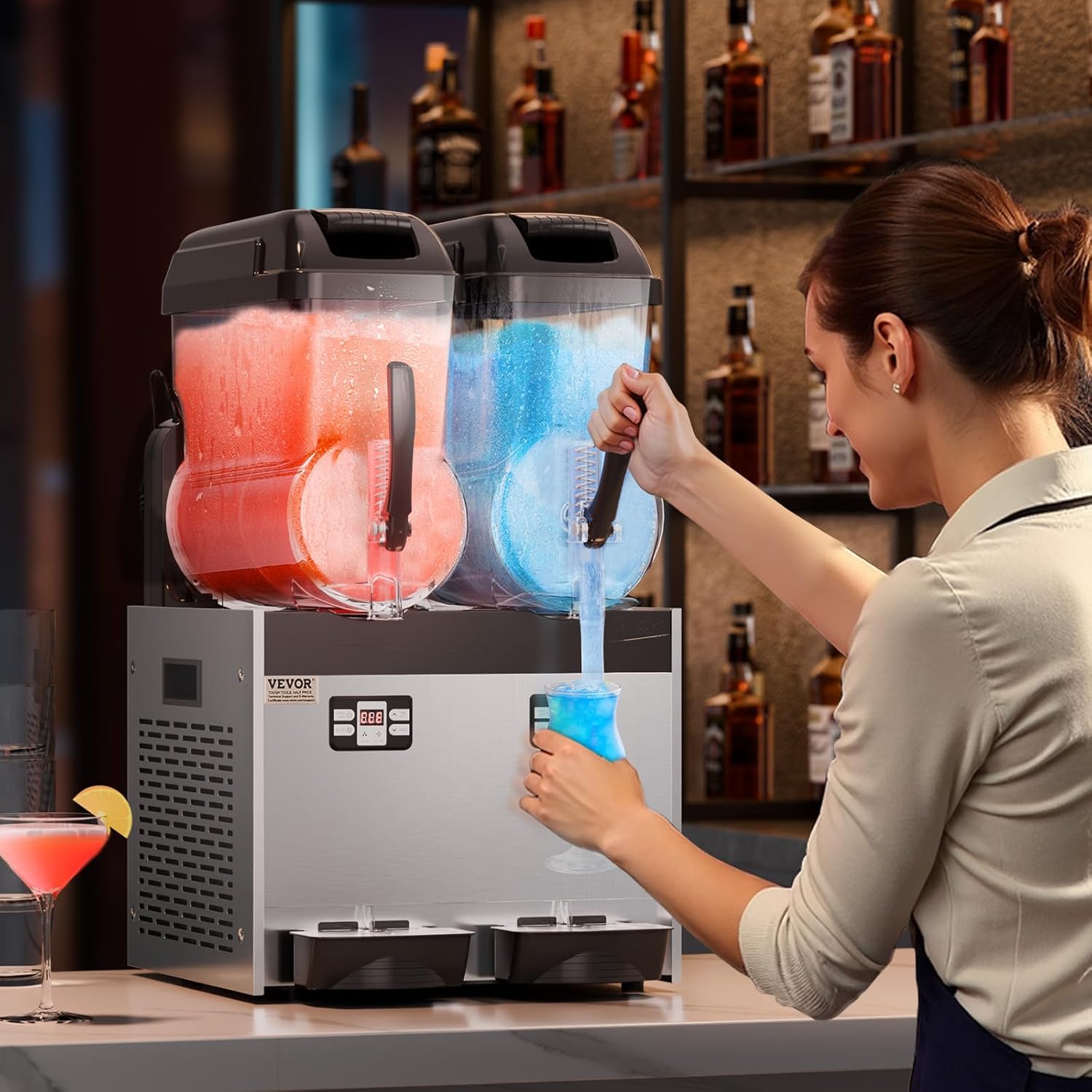 VEVOR Machine à Granité Commerciale 2x12 L Double Réservoir, Machine à Boissons Glacées en Inox de 96 Tasses, Distributeur de Boissons Frappées Granitas Margarita Smoothie, pour Restaurants Cafés Bars – Image 8