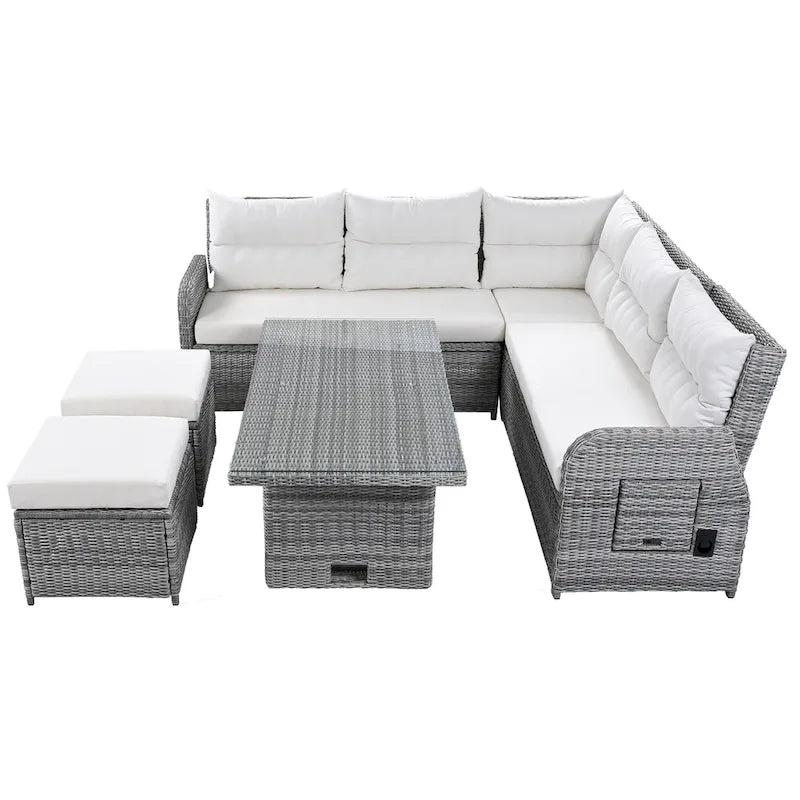 Outdoor Rattan Sectional Sofa Set with Adjustable Table & Recliners – Image 29