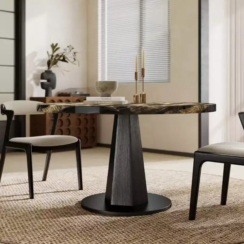 Roundhill Furniture Cavira Modern Faux Marble Dining Table with Wood Pedestal Base – Image 11
