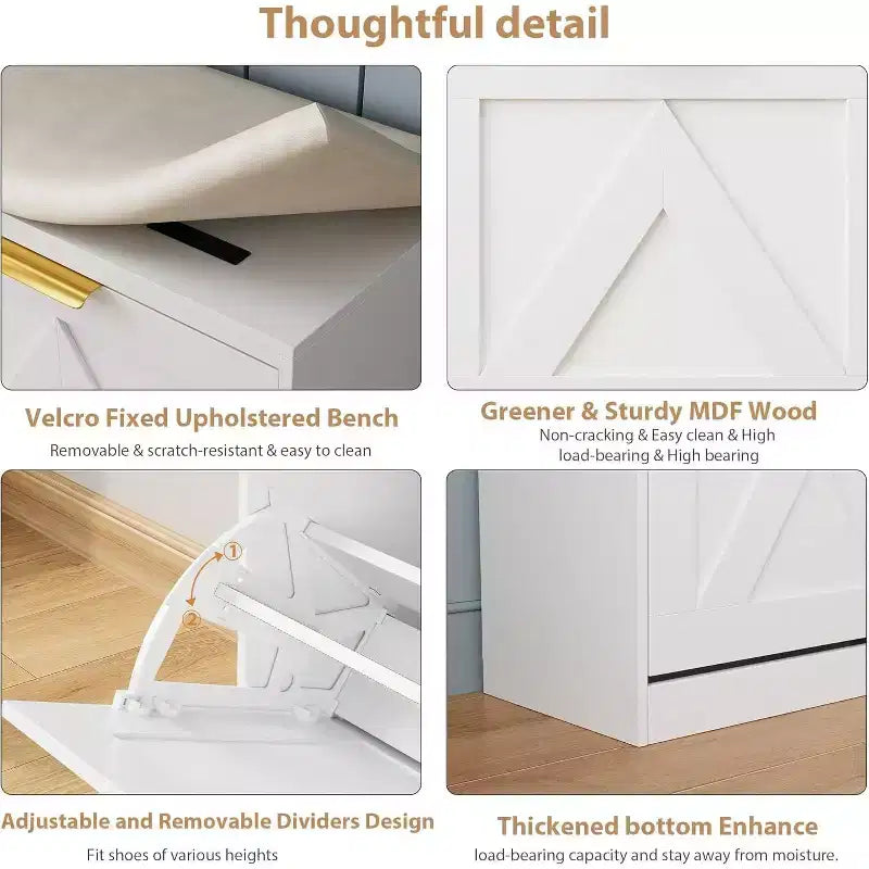 Shoe Storage Cabinet with Bench & 4 Flip Drawers - Narrow Entryway Organizer for 35-40 Pairs – Image 28