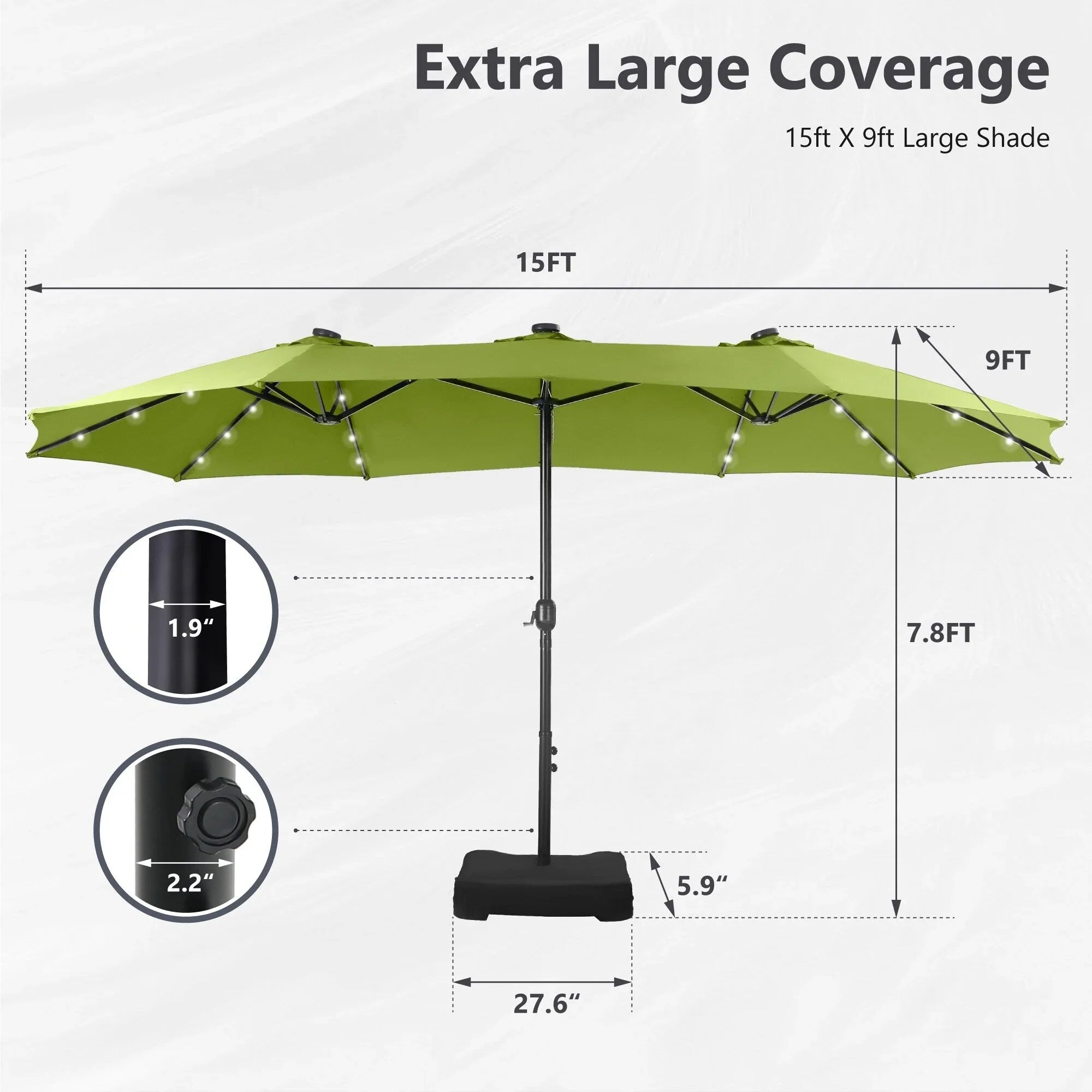 MAISON ARTS 15-foot Rectangular Crank Double-sided Outdoor Market Umbrella Solar LED Lighted Patio Umbrella with Base Included – Image 97