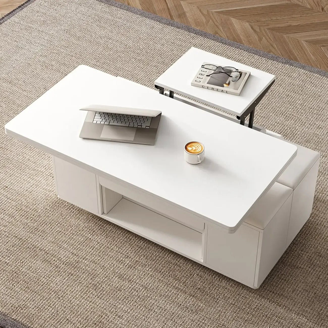 Foldable Lift-Top Coffee Table with 4 Stools & Storage – Image 5