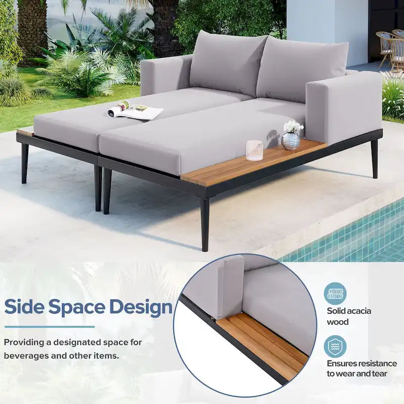Outdoor Daybed Patio Metal Sun Lounger, 2 in 1 Padded Chaise Lounges, Garden Outdoor Chaise Lounges, Poolside Sunlounger – Image 5