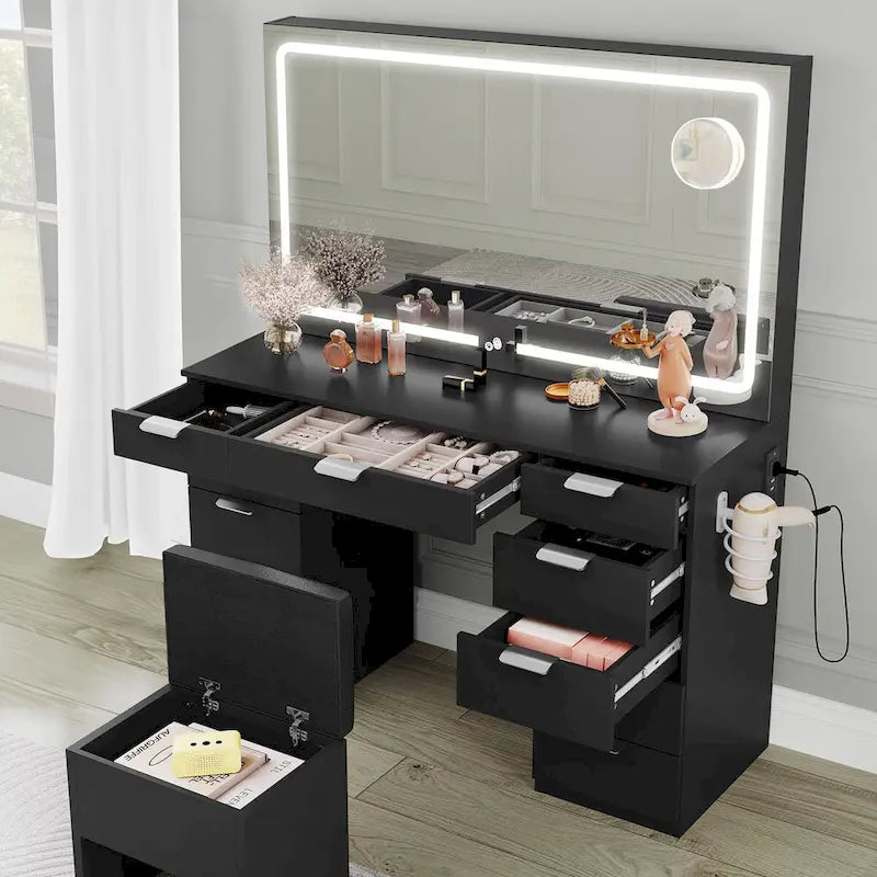Moasis 46 Vanity With Built-in Socket With Illuminated Mirror and Hair Dryer Rack - 55.8 H X 46 W X 11.7 D – Image 16