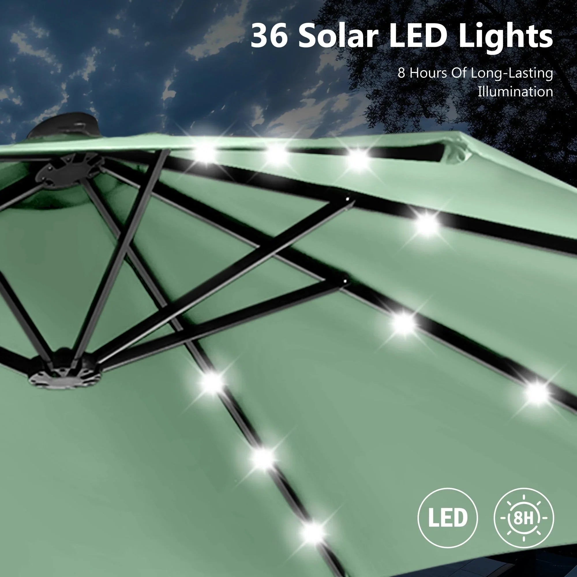 MAISON ARTS 15-foot Rectangular Crank Double-sided Outdoor Market Umbrella Solar LED Lighted Patio Umbrella with Base Included – Image 53