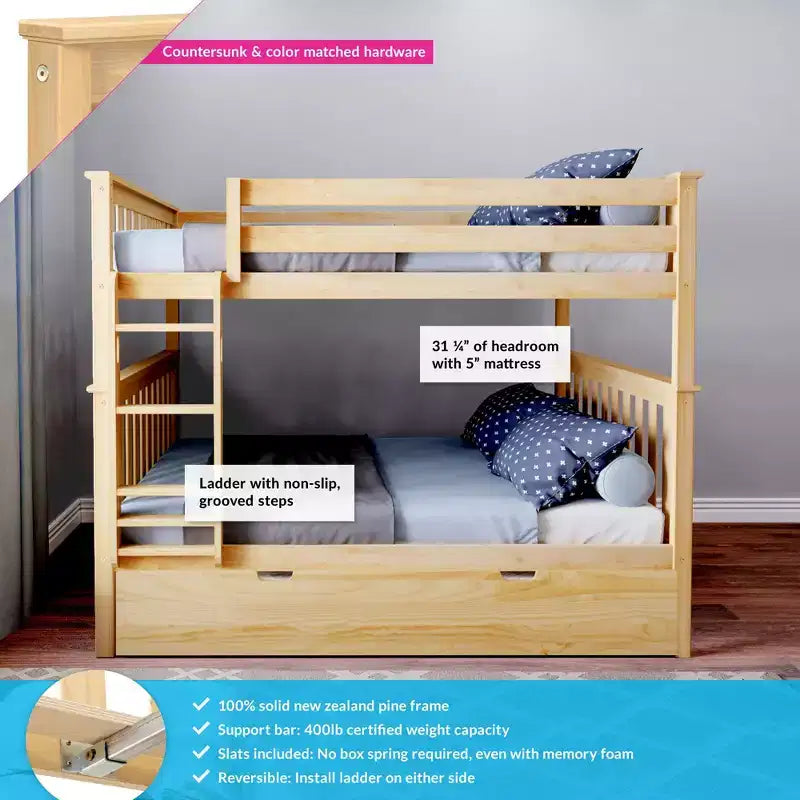 Max & Lily Full over Full Bunk Bed with Trundle Bed – Image 5