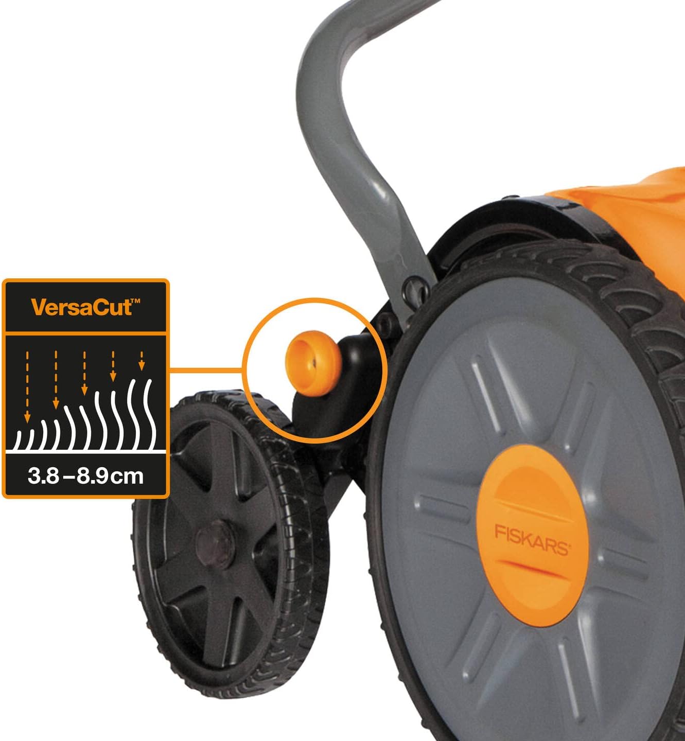 Fiskars Tondeuse à gazon manuelle, Tondeuse à cylindre avec système de coupe sans frottement des lames, Largeur de coupe: 43 cm, StaySharp Plus, Noir/Orange/Argenté, 1015649 – Image 5