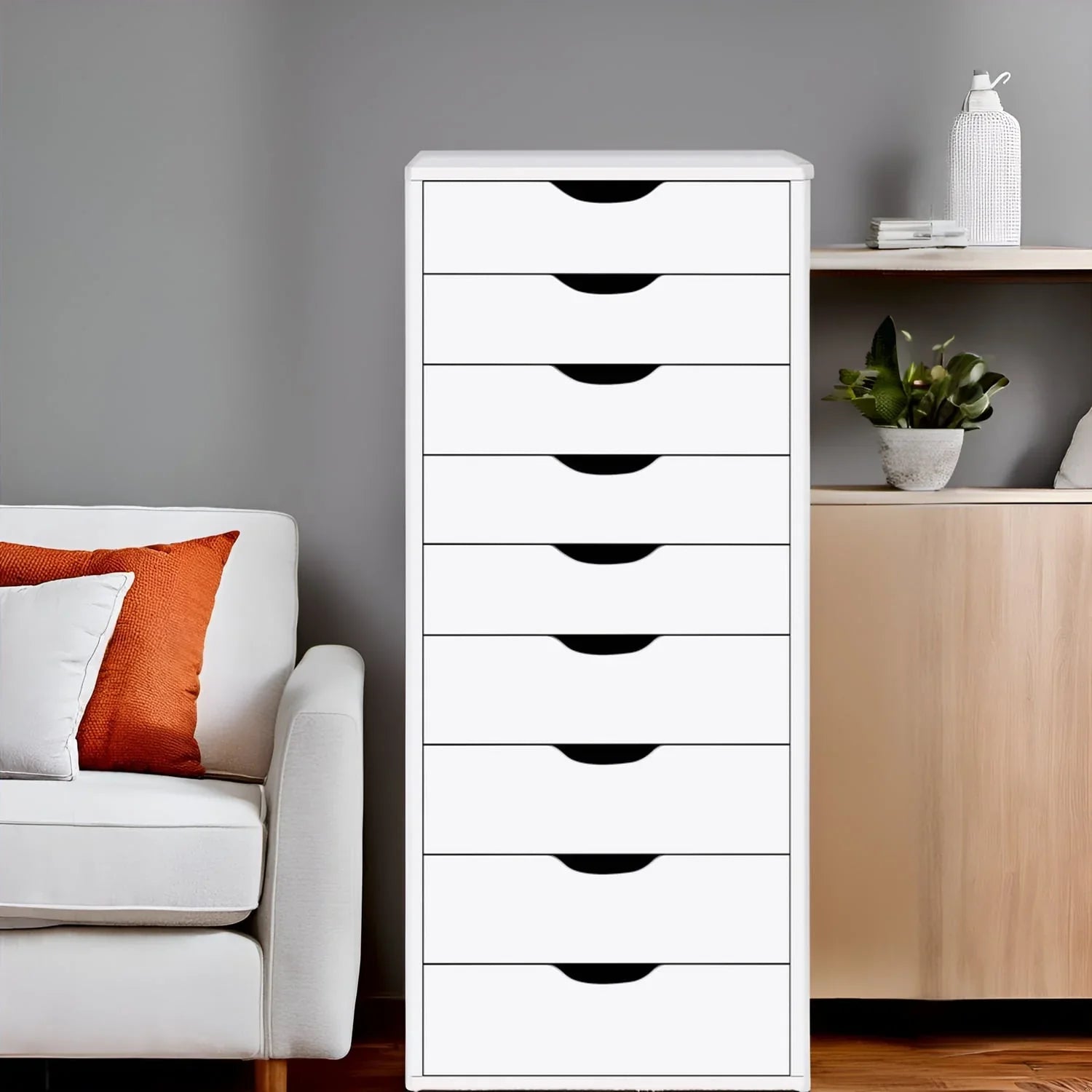 Narrow Wooden 9-Drawer Cabinet with Smooth-Glide Drawers and Top Storage Shelf – Image 17