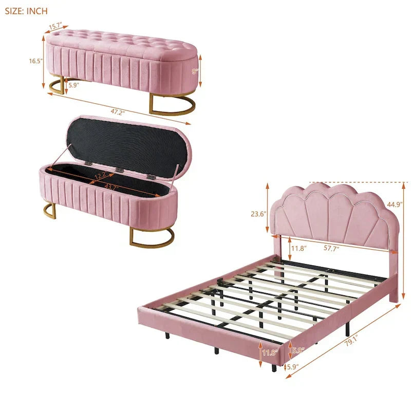 2-Pieces Bedroom Sets Full LED Platform Bed with Storage Ottoman – Image 4