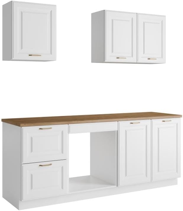Vente-unique - Cuisine compléte - avec Plan de Travail 200 cm - Blanc et Naturel - CELOMIA – Image 3