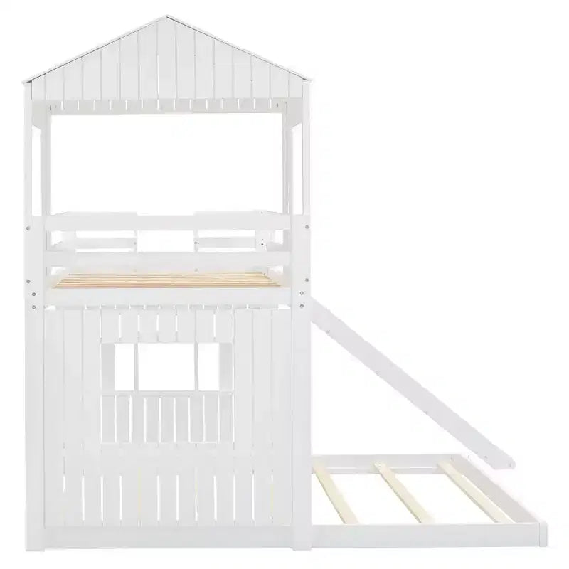 Luxystar Twin Over Full Wood Bunk Bed with Playhouse, Slide and Guardrails – Image 5