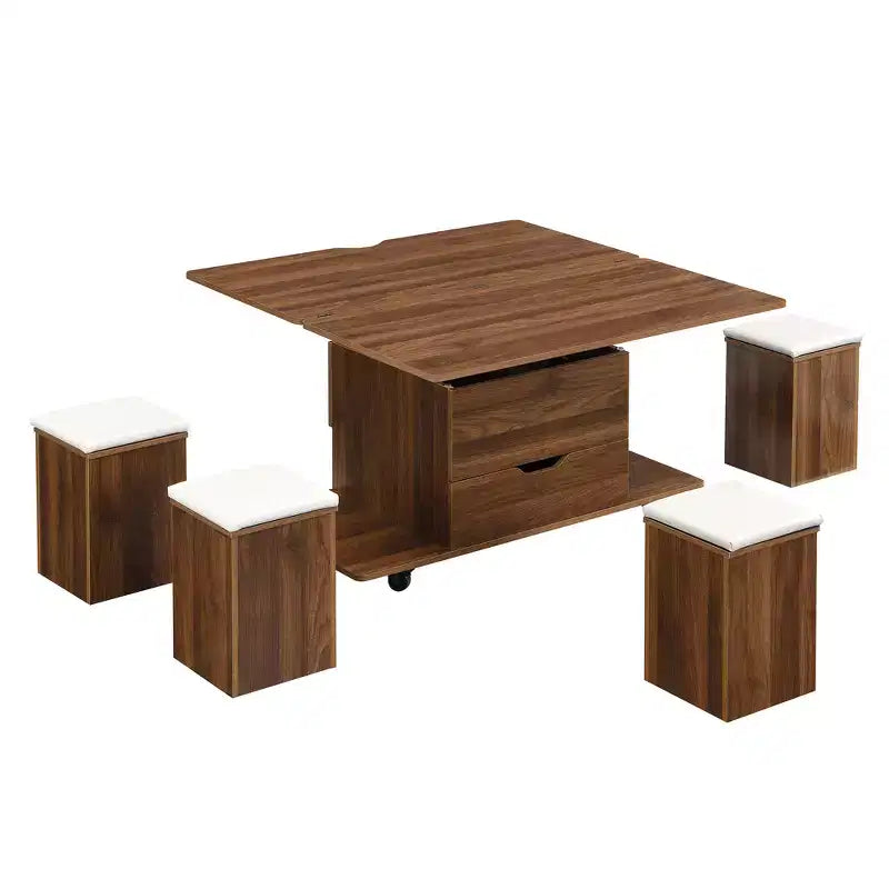 Zeus & Ruta Multi-Function Modern Lift-Top Coffee Table with Hidden Storage, 4 Stools and Casters, Perfect for Modern Living Spaces – Image 42