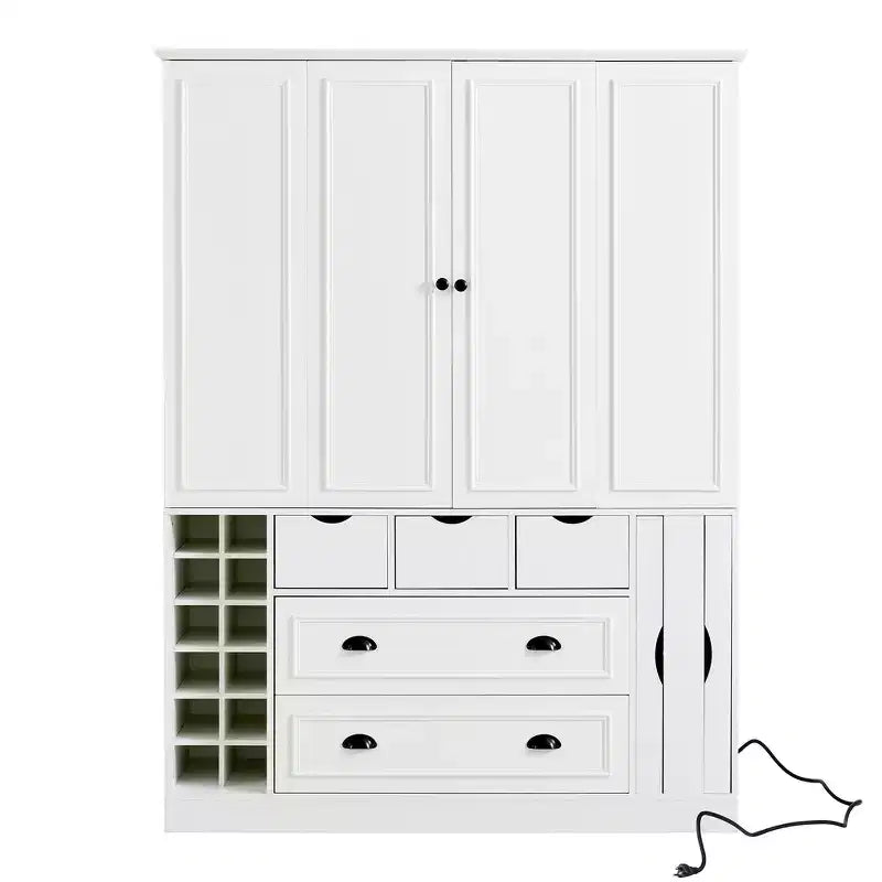 Whisen 71'' Tall Freestanding Kitchen Pantry, Large Dining Storage Cabinet Cupboard Sideboards With 4 Foldable Doors, Shelves, Wine Racks – Image 5