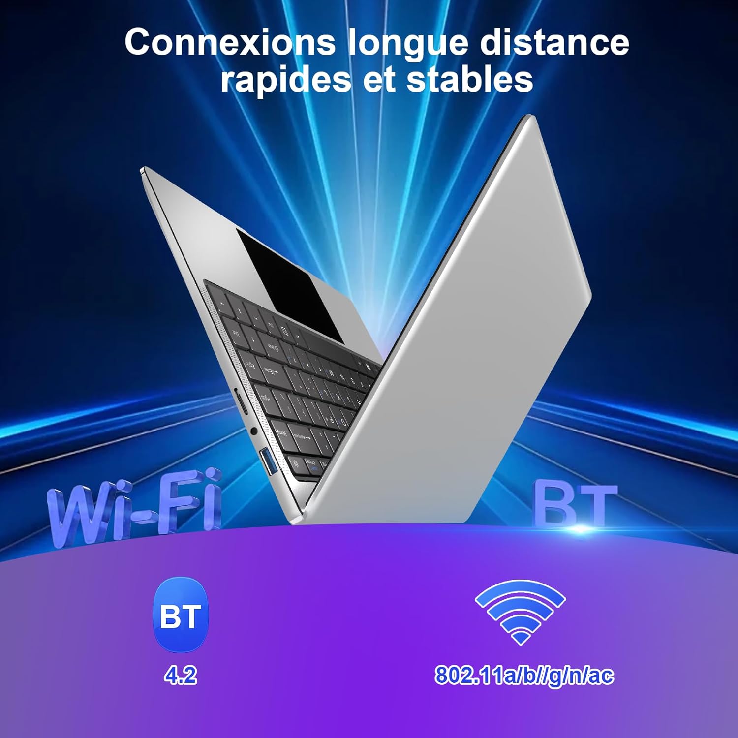 Ordinateur PC Portable 14 Pouces 8+256Go Win11 Celeron N4020 Support 1 To SSD Expansion 2.4G+5G WiFi Bluetooth 4.2 USB HDMI 1920 x 1080 FHD avec souris sans fil & Membrane de clavier AZERTY - Argent-1 – Image 5
