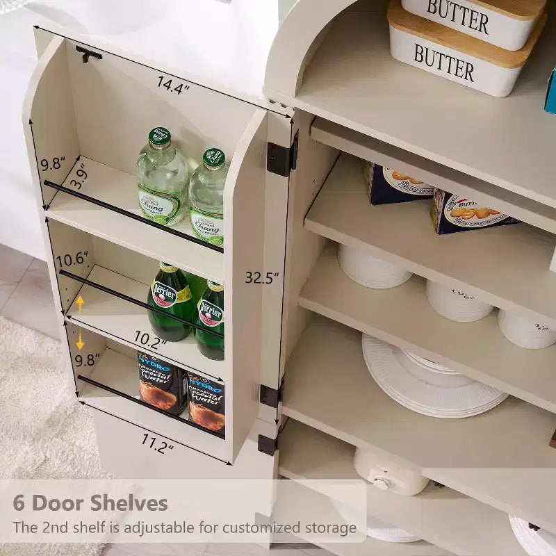 71 Tall Arched Kitchen Pantry, Modern Storage Cabinet with 3 Adjustable Shelves, 6 Door Shelves, for Kitchen, Living Room – Image 5