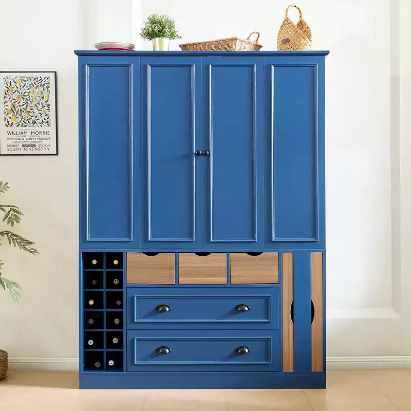 Whisen 71'' Tall Freestanding Kitchen Pantry, Large Dining Storage Cabinet Cupboard Sideboards With 4 Foldable Doors, Shelves, Wine Racks – Image 17