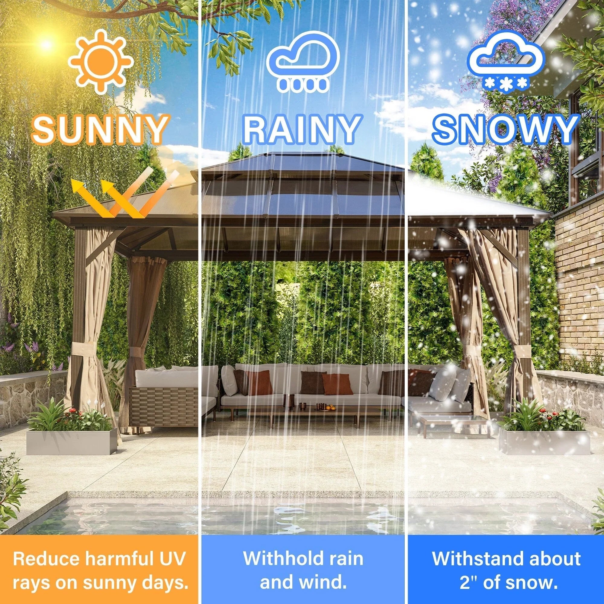EROMMY Hardtop Gazebo,Outdoor Pergola with Double Roof & Netting & Curtains,Heavy Duty Canopy for Patio, Backyard, Pool party – Image 80