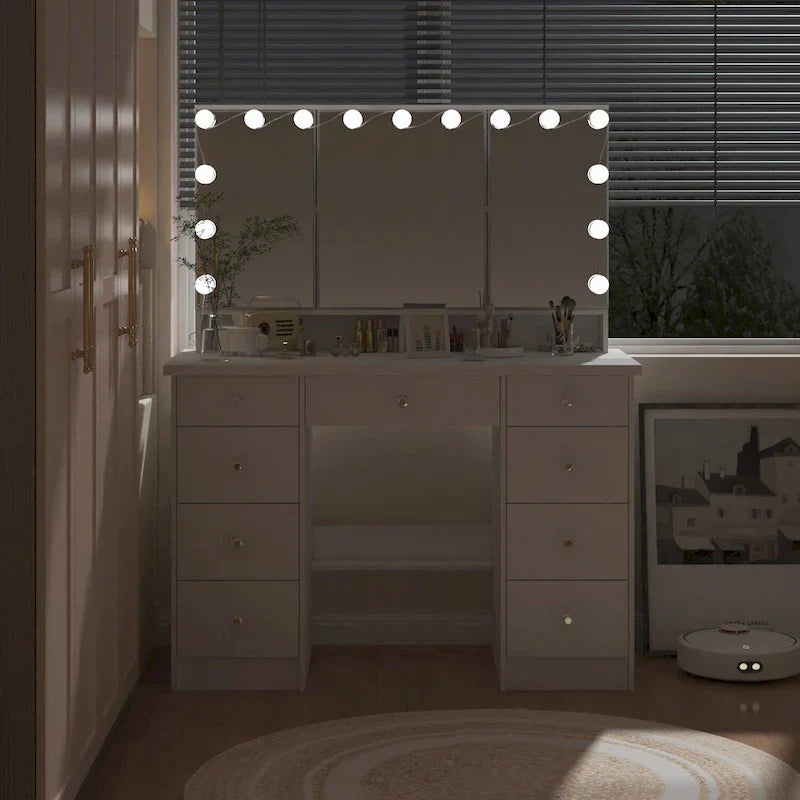 Luxurious LED Makeup Vanity with 9 Drawers Elegant Makeup Station – Image 10