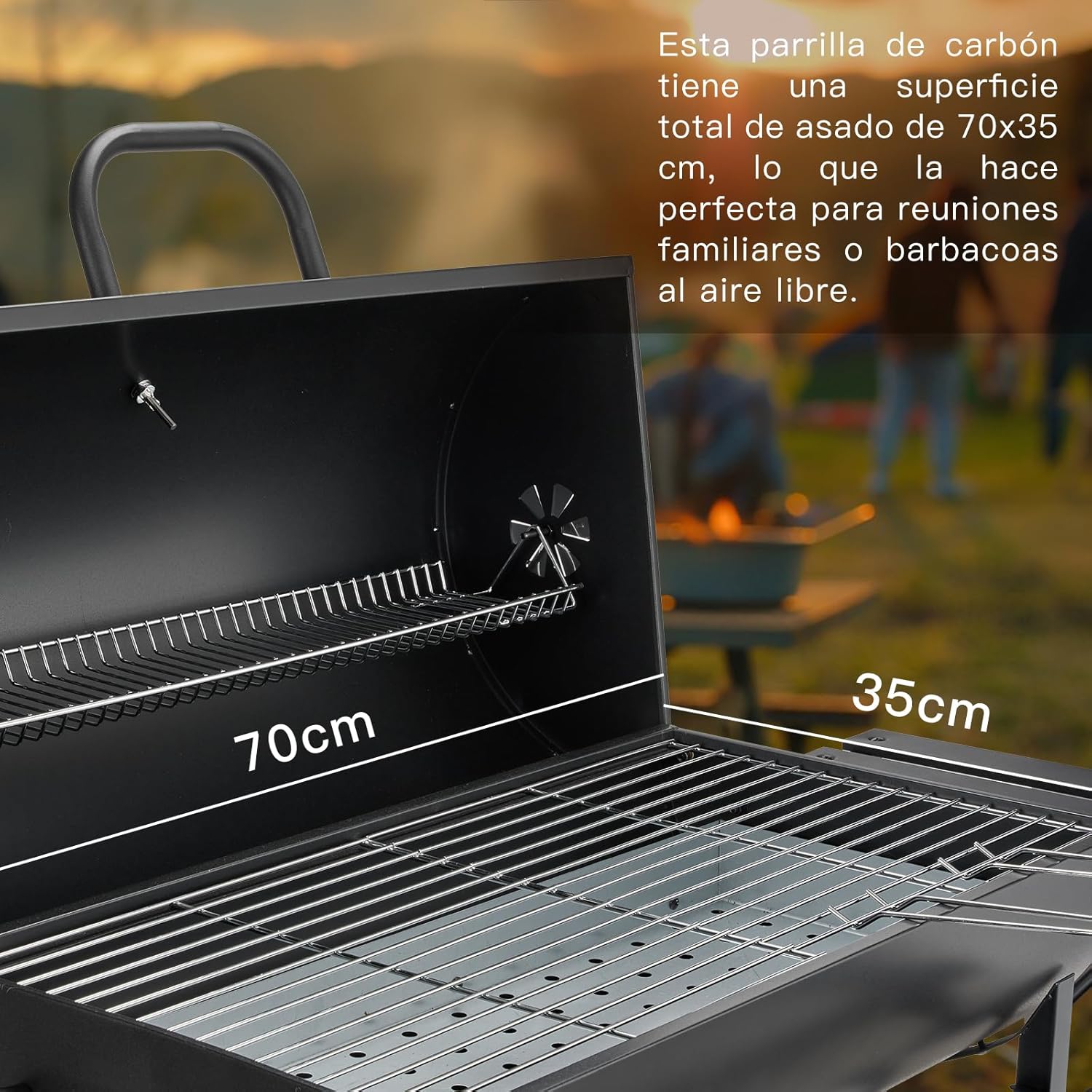TEENO Barbecue Charbon de Bois,avec Grille de Cuisson XXL,Gants Anti-BrûLures, ThermomèTre,Tiroir à Cendres, éVent RéGlable,Grand Barbecue au Charbon de Bois (Basic) – Image 2