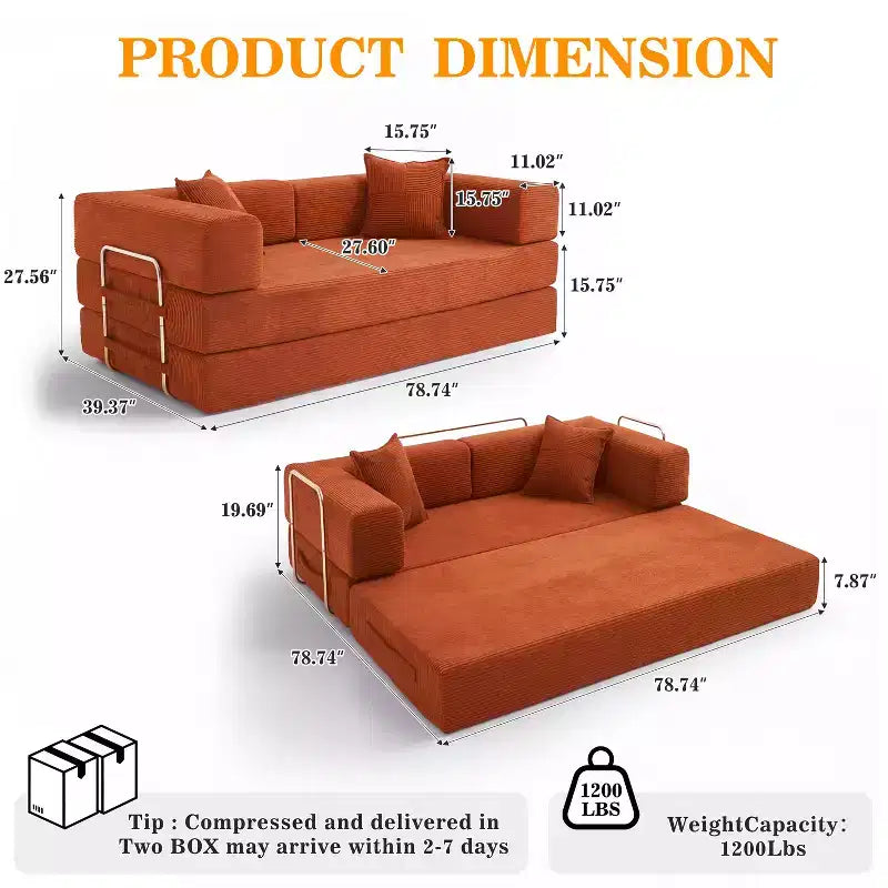 Dyonery 78Folding Sofa Bed Convertable Corduroy Couch King Size Floor Sleeper 4-in-1 DIY Combination Modular Sofa Fold Out Comfy sofa. – Image 27