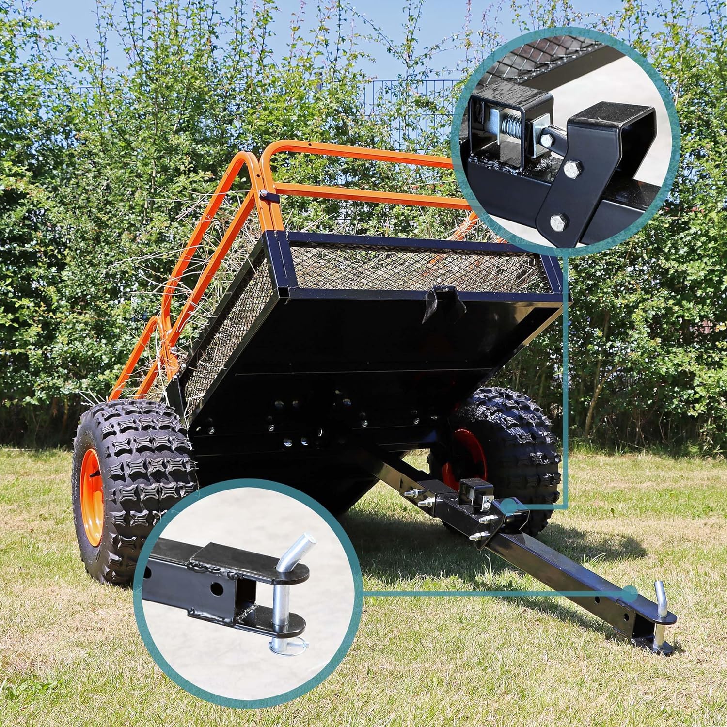 Wiltec Remorque basculante - 2159 x 1219 x 762 mm - capacité 680 kg - avec Grille et Parois amovibles - pour Tondeuse autoportée ATV Jardinage Transport – Image 4